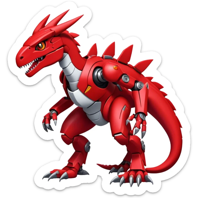  Cool Edgy Futuristic Red Digimon-Fakemon-Guilmon-Velociraptor-Dragon-Mecha full body sticker