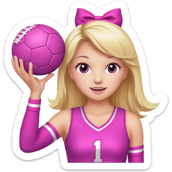 football cheerleader, holding a cheering ball, pink and twinkle sticker