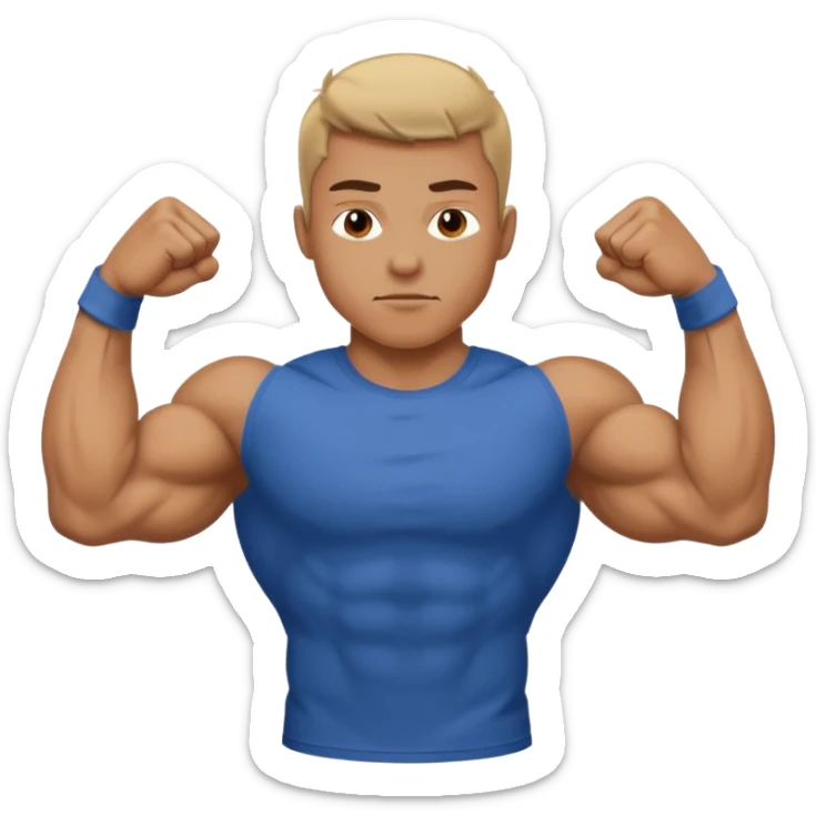 A person showing off their big muscles with their sleeve shirt as they wear a t shirt sticker