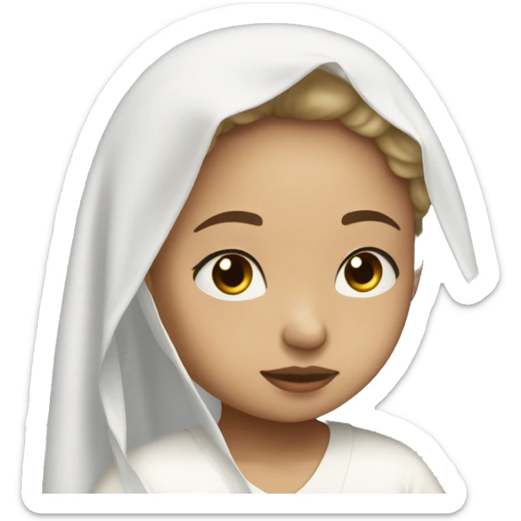 Light skin girl praying with eyes closed and lace white veil  sticker