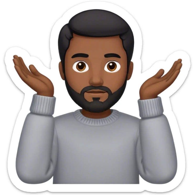 Un hombre de piel morena y pelo negro con barba y cejas grandes y un jersey gris sticker