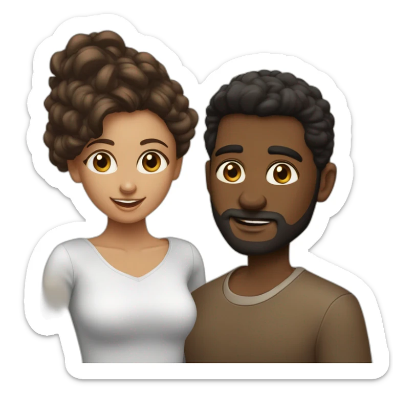 Pareja, una chica de ojos marrones pelo negro liso largo y un chico con pelo castaño rizado de ojos marrones  sticker