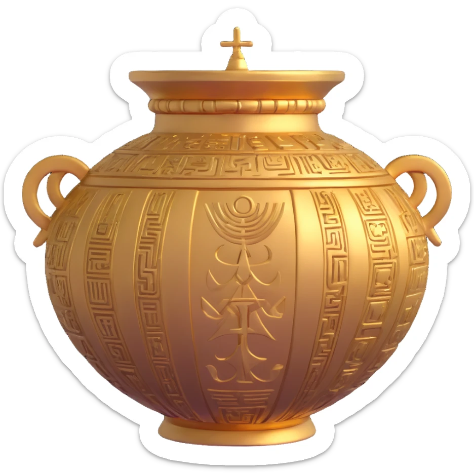 ancient golden Anunnaki vessel submerged decorated with ancient symbols and carvings sticker