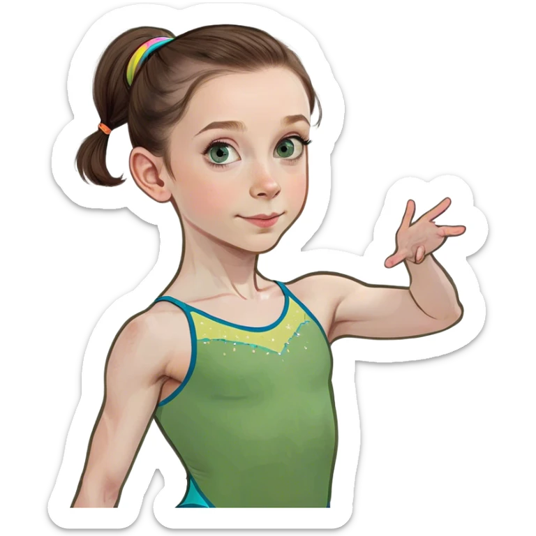 Gymnast age 10 brown hair and blue eyes and pale skin sticker