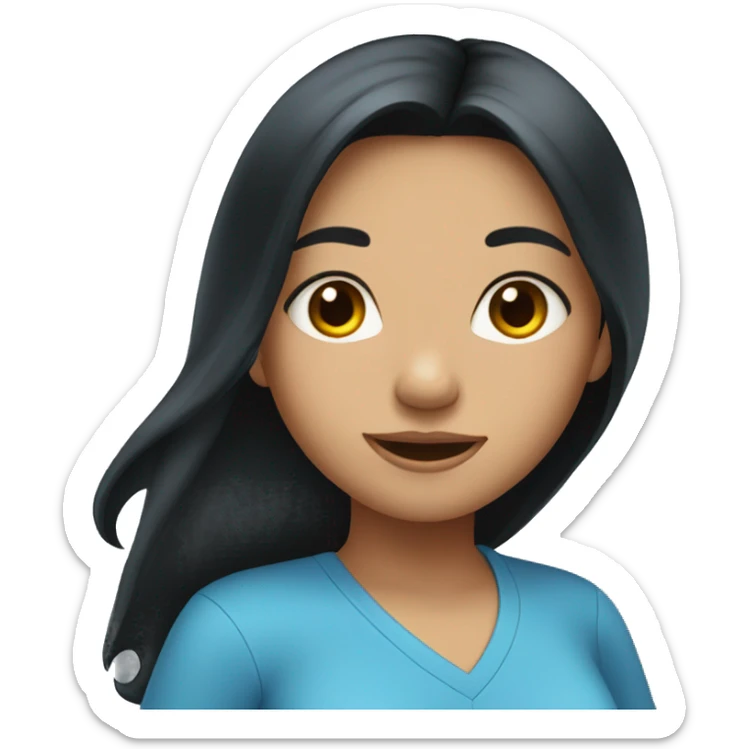 Girl with a long black hair and blue shirt sticker
