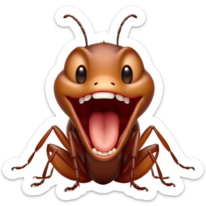 Cinematic Adorable Yawning Ant Portrait Emoji, Head tilted slightly with a dramatic, wide-open yawn, showcasing a tiny, segmented body with softly drooping features and sleepy, half-closed eyes, Simplified yet irresistibly cute features, highly detailed, glowing with a soft, cozy natural glow, high shine, relaxed yet expressive, stylized with a dash of whimsical charm, soft glowing outline, capturing the essence of a drowsy ant that appears ready to stretch out for a nap! sticker
