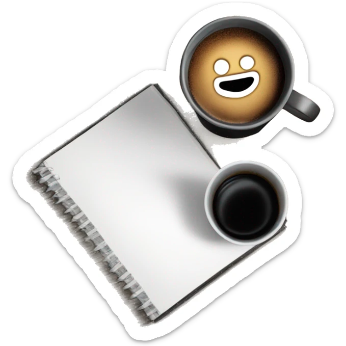 Black paper cup of coffee on the table and near a black book sticker