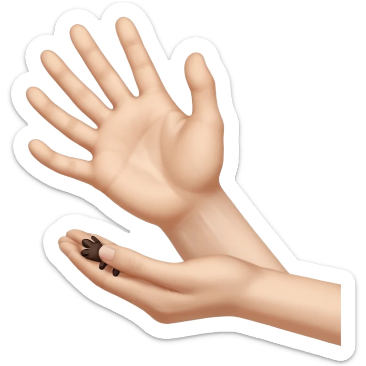 there is a drawing of a human hand gently reaching toward a dog’s paw. The dog has brown fur with black areas, and the paw is extended like it’s about to touch the person’s fingers sticker