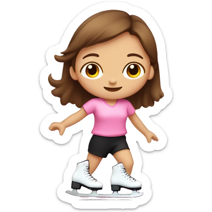 little girl with brown hair, pink shirt and black shorts SKATING in miniramp sticker