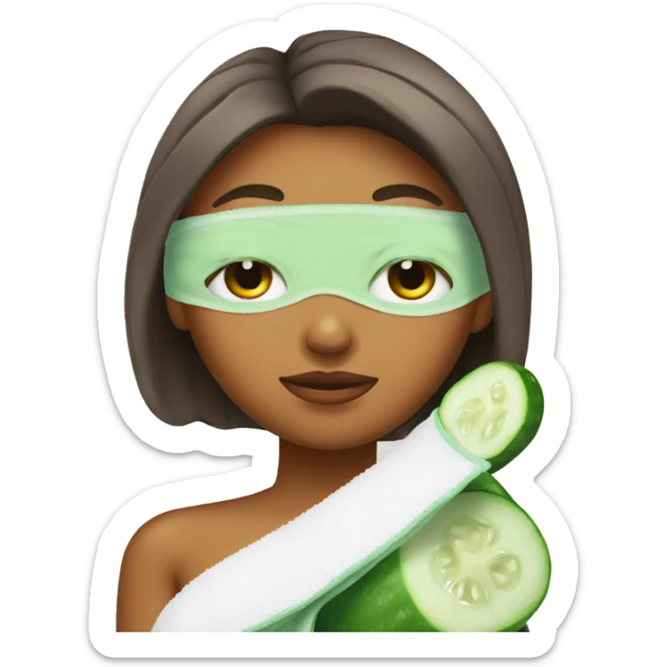girl straight out of the shower with her hair wrapped up in a towel with cucumbers on her eyes sticker