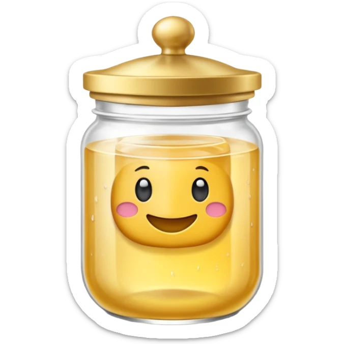 Diseña un emoji de un tarro de cristal elegante con una tapa dorada brillante. Dentro, una textura de mantequilla corporal batida con un suave remolino. Estilo lujoso y minimalista. sticker