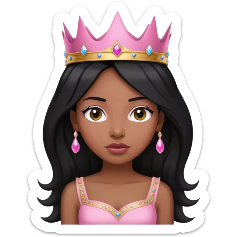 Crown black women with long hair pink dress pink crown facing forward black hair adult woman sticker