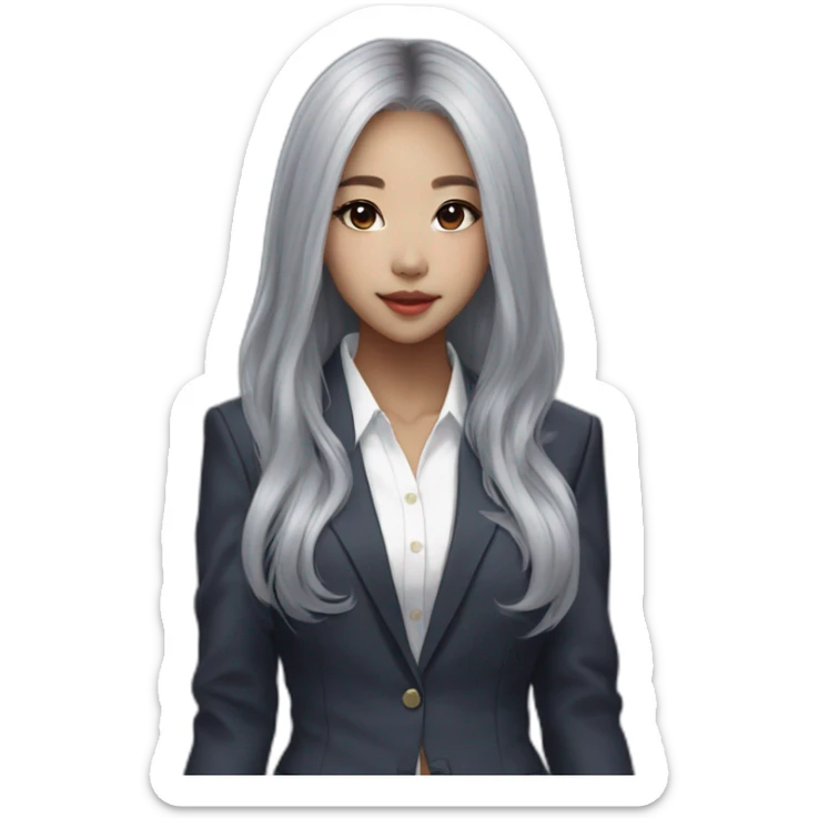 blasian girl, long grey hair, kpop idol, standing, pretty girl, very hot girl, korean american, all her body, standing posture straight, suit  sticker