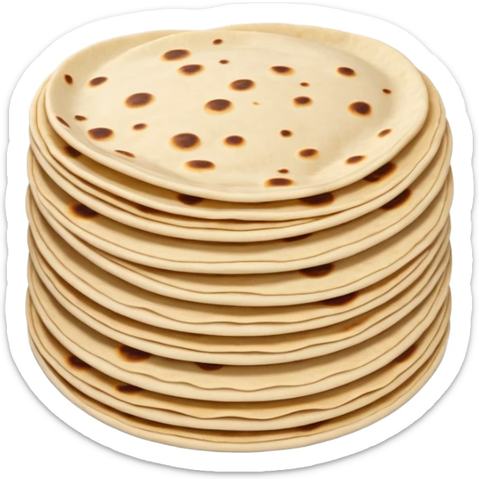 stack of 2 or 3 round soft tortillas light beige to golden color subtle brown spots cooking edges slightly irregular gently curled texture smooth pliable flour-dusted matte surface no plate no garnish no extras soft lighting subtle shadows emoji scale sticker