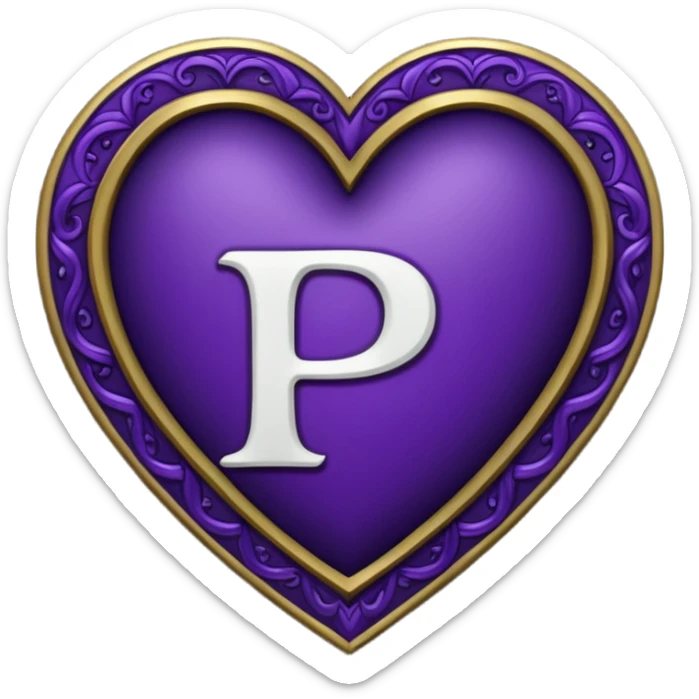 Can you make a dark purple heart with a white letter in the middle in a gothic style, the letter is P sticker