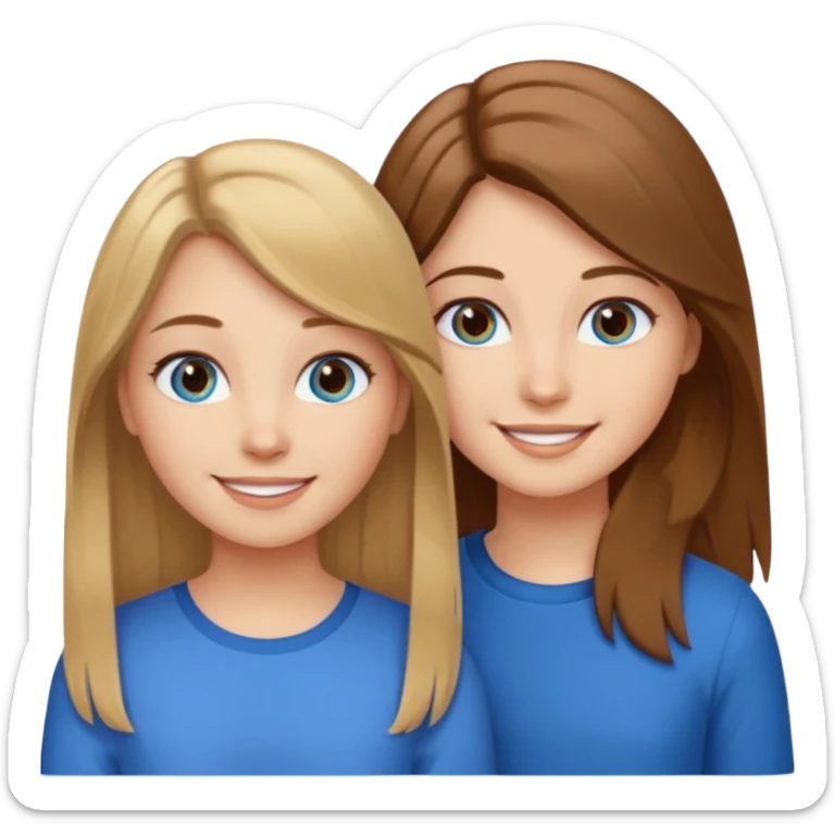 Two girls one with long brown hair and brown eyes the other with short blonde hair and blue eyes sticker