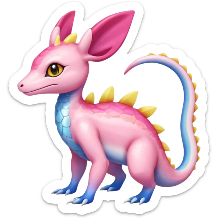 Shiny Horned Helioptile-Salandit-Sylveon-Amaura-Fakémon-hybrid-creature (full body)  sticker