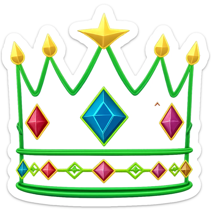 Add colorful jewels to the glowing neon royal crown, keep the background transparent, maintain the glowing neon style and vibrant colors of the crown. sticker
