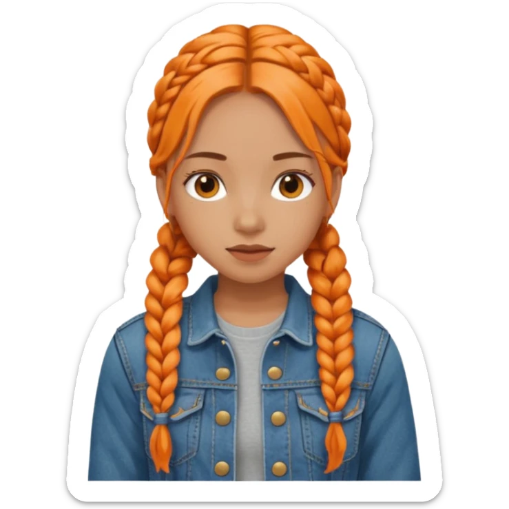 orange braids hair girl, tan skin, wear jean jacket sticker