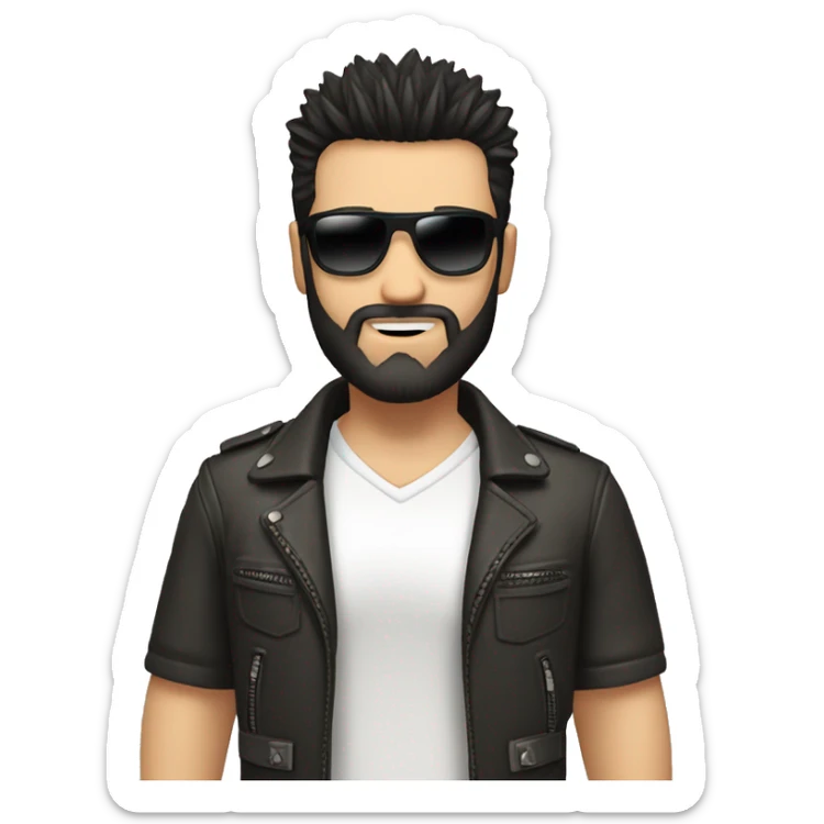 dark hair caucasian male spiky hair short on sides, black beard, perfecto, aviator sunglasses sticker