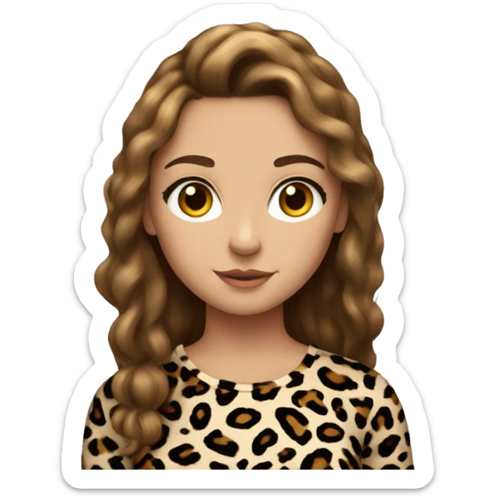 Teenage long brown haired girl wearing a leopard print top sticker
