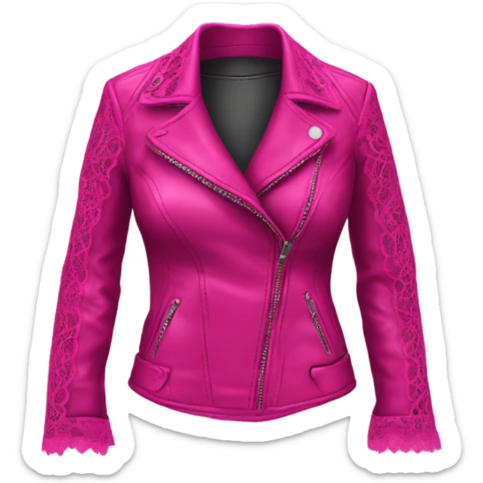 Realistic isolated open magenta feminine fashion leather jacket with hot pink lace. sticker