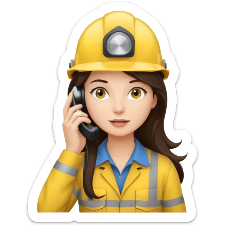 okay now do a brunette girl with long dark brown hair. rolling her eyes as she is on a phone call and is wearing a engineer helmet  sticker