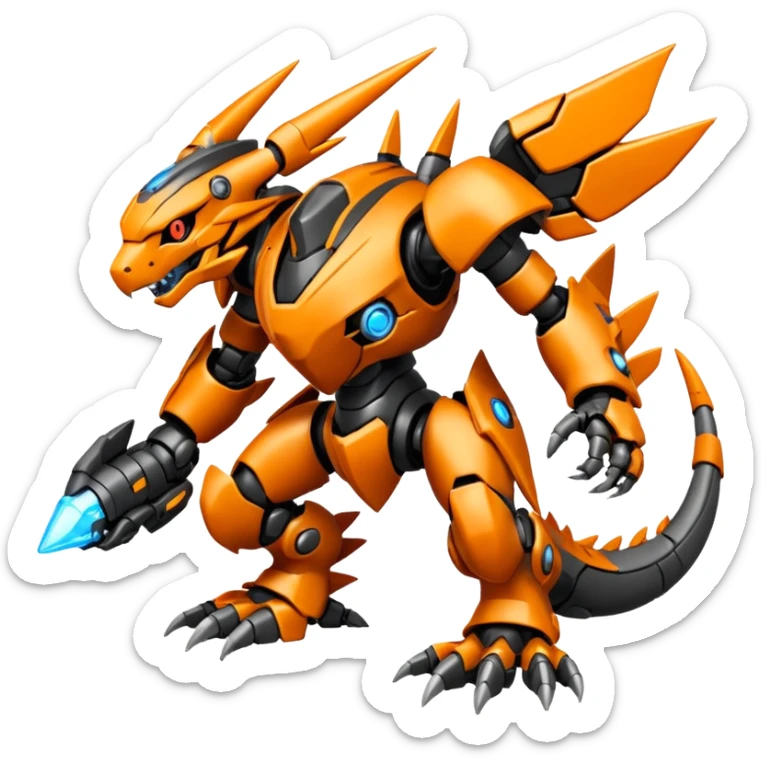 Cool Futuristic Black Orange Cyber-Digimon-Fakemon-Agumon-Guilmon-Wargreymon-Mecha-fusion (full body) sticker