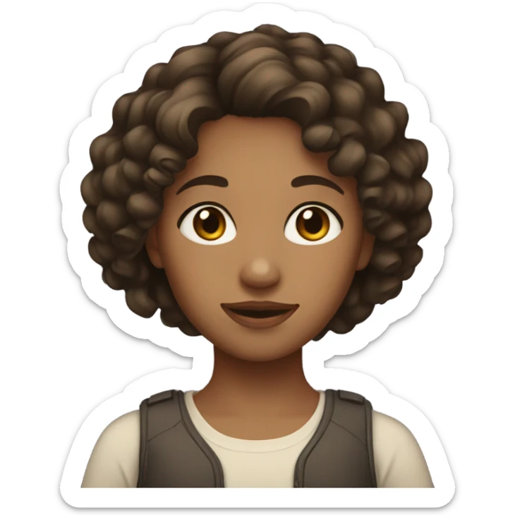 A dark brown and curly short hair girl with  light brown skin sticker