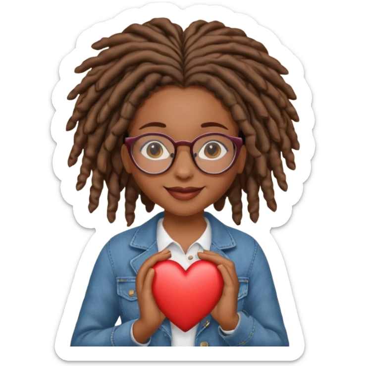 African American Girl Scout with glasses and locs holding a heart sticker