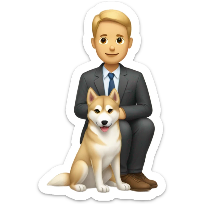 A couple man and woman, with in the middle of them. A Husky. Golden beige sticker