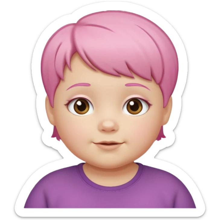 un nene blanco rellenito con pelo corto rosa,  con la sonrisa para abajo como edta ☹️ pero no enojado, la sonrisa caida las puntas para abajo como esta sonrisa ☹️ la sonrisa asi pero los OJOS mas felices, con las cejas color marron claritas no rosadas las cejas el nene asi esta perfecto sticker