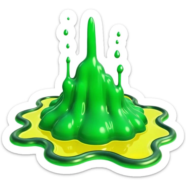 3D render of Green Ooze Puddle, toxic waste aesthetic, neon green bubbling liquid, caution yellow metal, industrial warning texture, . sticker