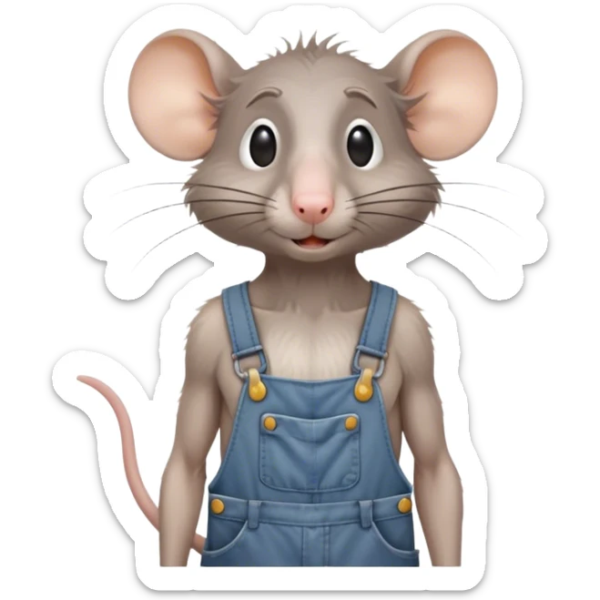 skinny grey-rat disheveled long-nose wearing-overalls no-shirt confused sticker