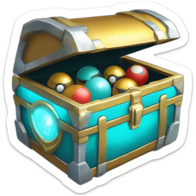 Pokemon Game LootCase Color Cyan Rich Treasure Legendary Epic Pokeballs Pokemons and Pokemon Items Inside this have Shiny Glow sticker