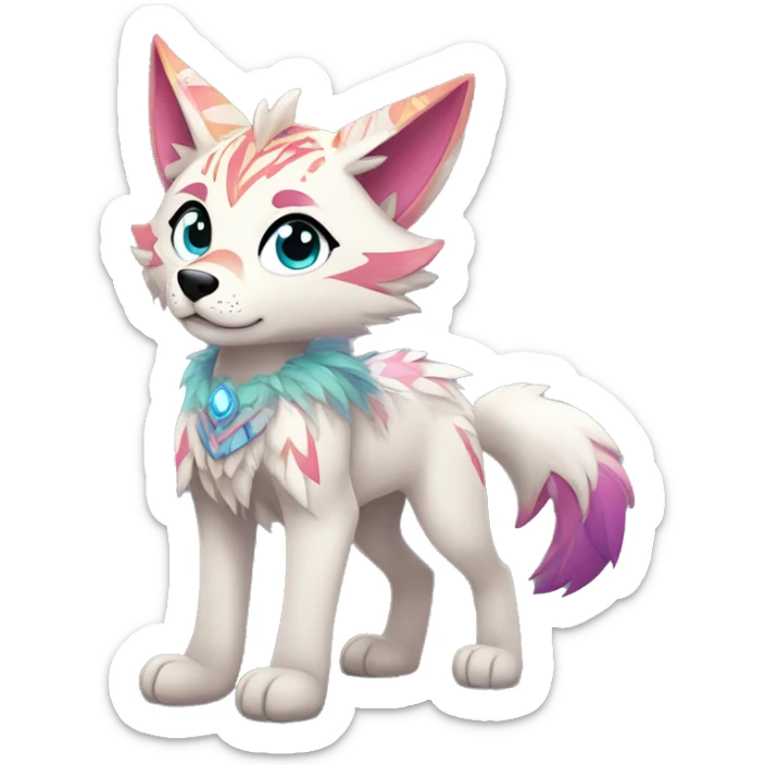 Anthro Colorful Shiny Fionbri-Falvie-sparkle-wolf-sona with tribal markings full body sticker