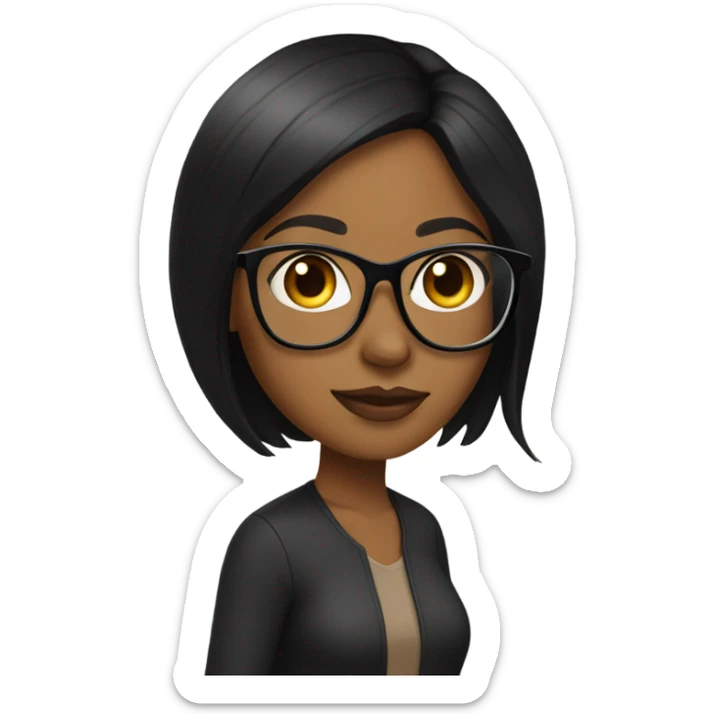 Brown girl with black hair and brown  straight hair also with clear glasses sticker