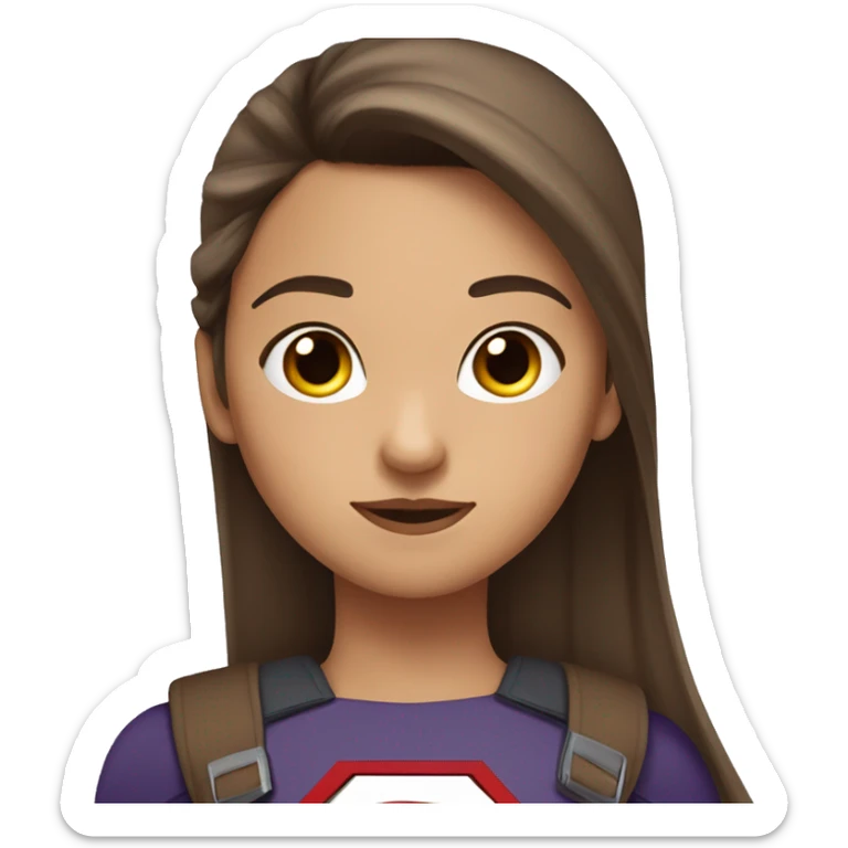 superhero, girl, straight bangs, straight long brown hair, pony tail, brown eyes, hispanic sticker