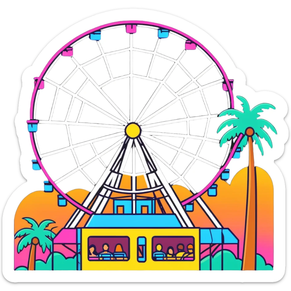 crowd at Coachella music festival with ferris wheel and palm trees sticker
