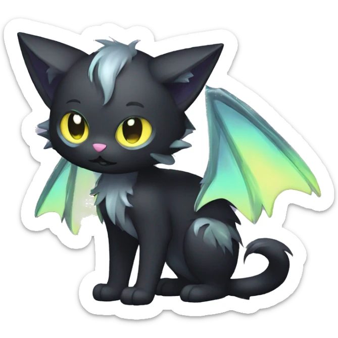 Shiny Shy Cool Punk Black beautiful fantasy Kawaii Ethereal Sona Fakemon-cat-animal with edgy bat-wings-ears Full Body sticker