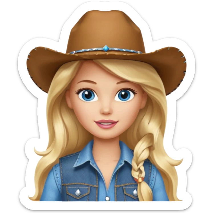 Barbie cowgirl with long blonde hair and blue eyes sticker
