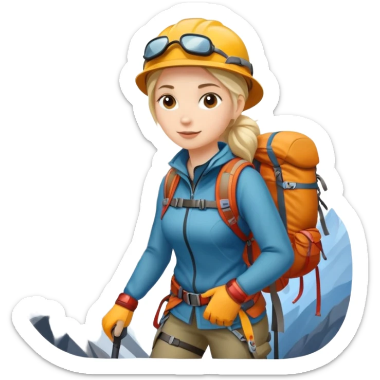 woman mountain climbing, female mountaineer with hiking gear sticker