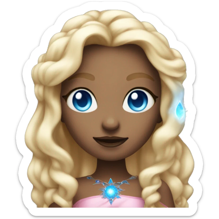 magical diva with thin pink andromedan face long blonde hair and blue eyes glowing third eye sticker