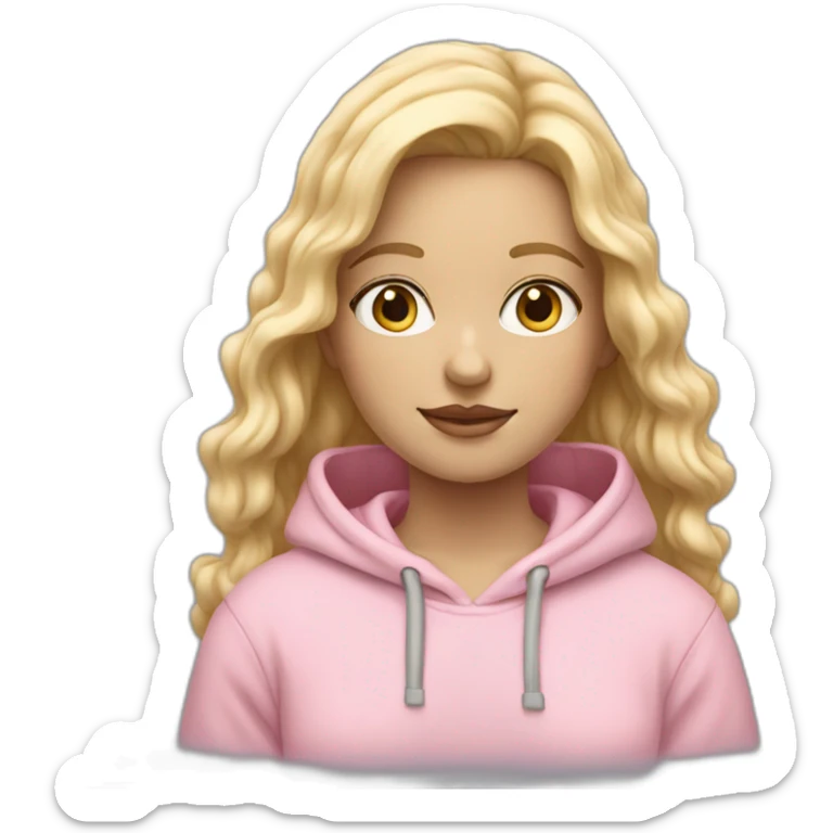 Girl with a White skin and wavy blond hair and pastel pink hoodie  sticker