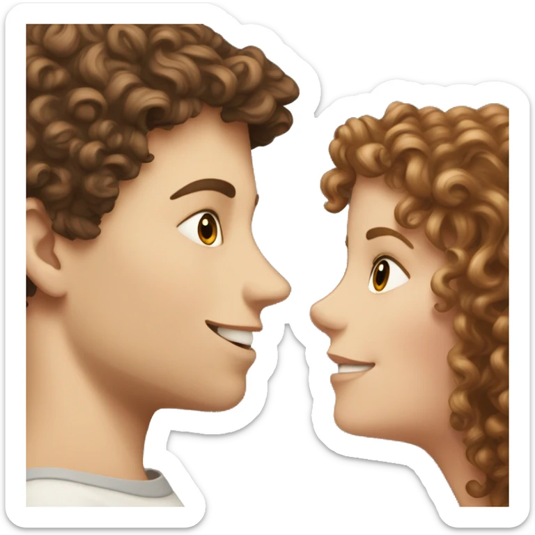 white girl with brown long hair kissing a white boy with short curly brown hair sticker