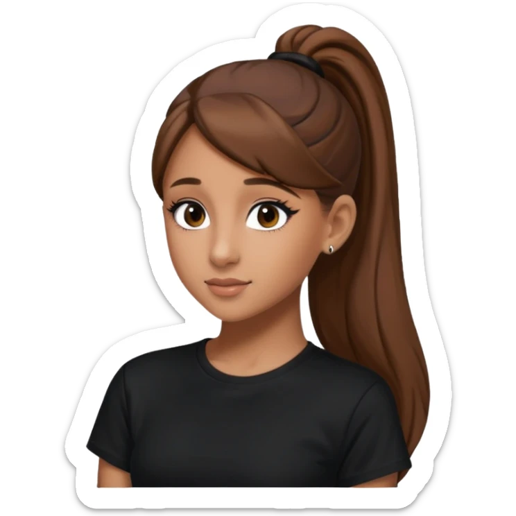 Ariana Grande high ponytaw with brown hair and with black thsirt and and eyeliner make her look 20 sticker