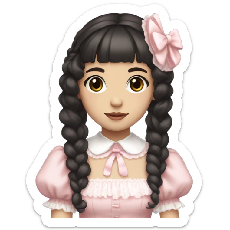 sweet lolita dark hair dark eyes white skin light pink dress sticker