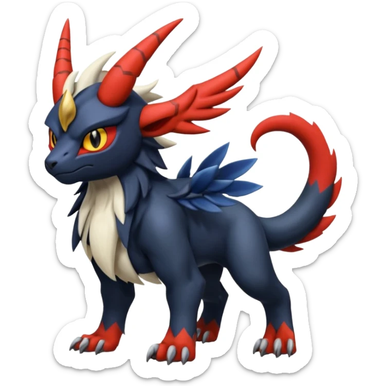 Handsome cool badass edgy Absol-Litten-Guilmon-Giratina-Pokémon-Fakémon-fusion-hybrid-creature sticker