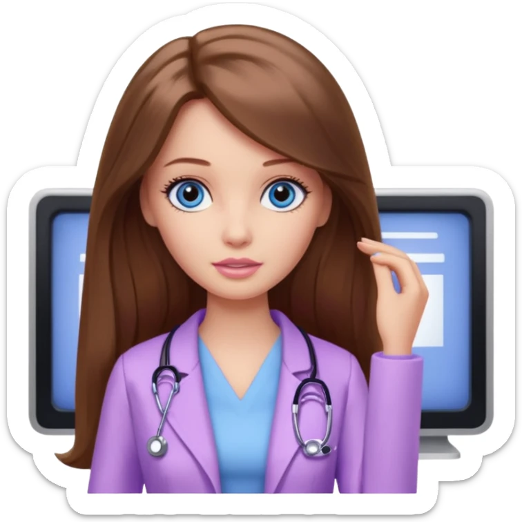 beautiful barbie girl with long brown hair, blue eyes and wearing light purple clothes watching dr who on tv sticker