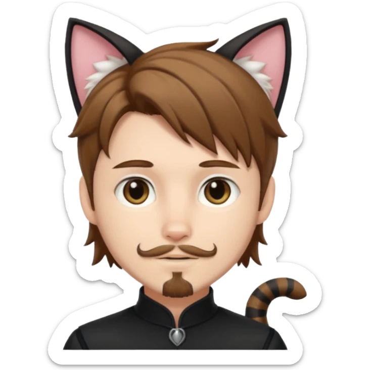 white boy with cat tail with goatee hair and cat ears with brown hair and anime features sticker